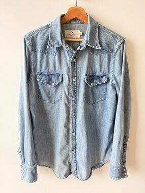 Imogene & Willie Western Pearl Snap Shirt Light Wash Mens Medium Cotton FLAW